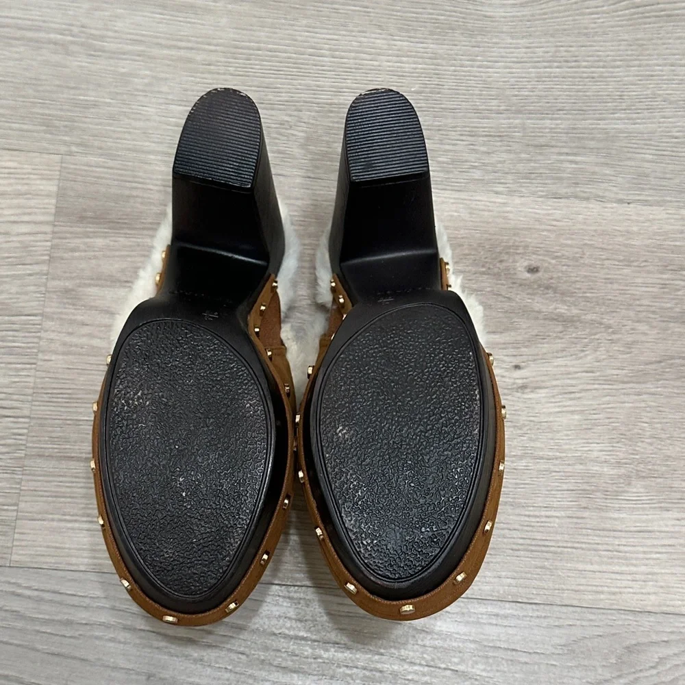 NWOT BAMBOO Faux Fur Lined Heel Mules Cognac - Picture 5 of 6